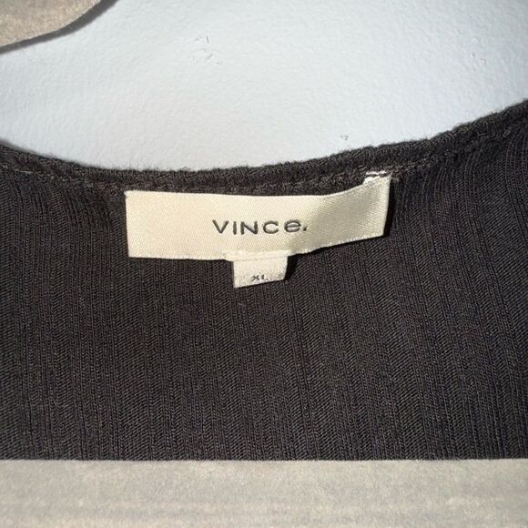 Vince Vince Black Ribbed Long Sleeve Wrap Top Cotton Modal Size XL EUC - Picture 3 of 7